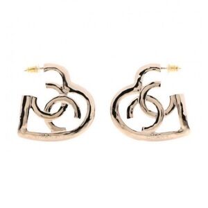 Chanel Gold-tone CC Logo Statement Large Heart Dangle Drop Earrings